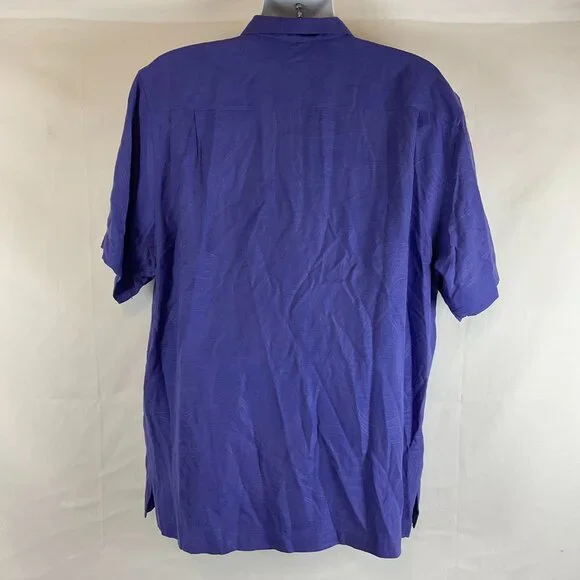Tommy Bahama Hawaiian Shirt XL Purple Leaf Textured Button Front Short Sleeve - Picture 5 of 8